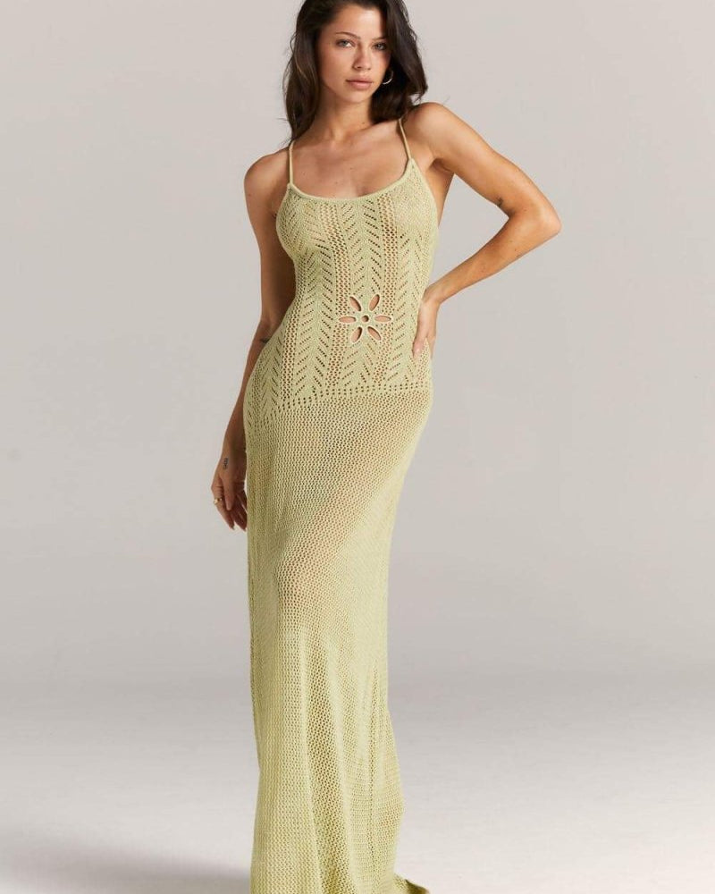 Marjorie Çiçek Kesikli Tığ İşi Uzun Elbise