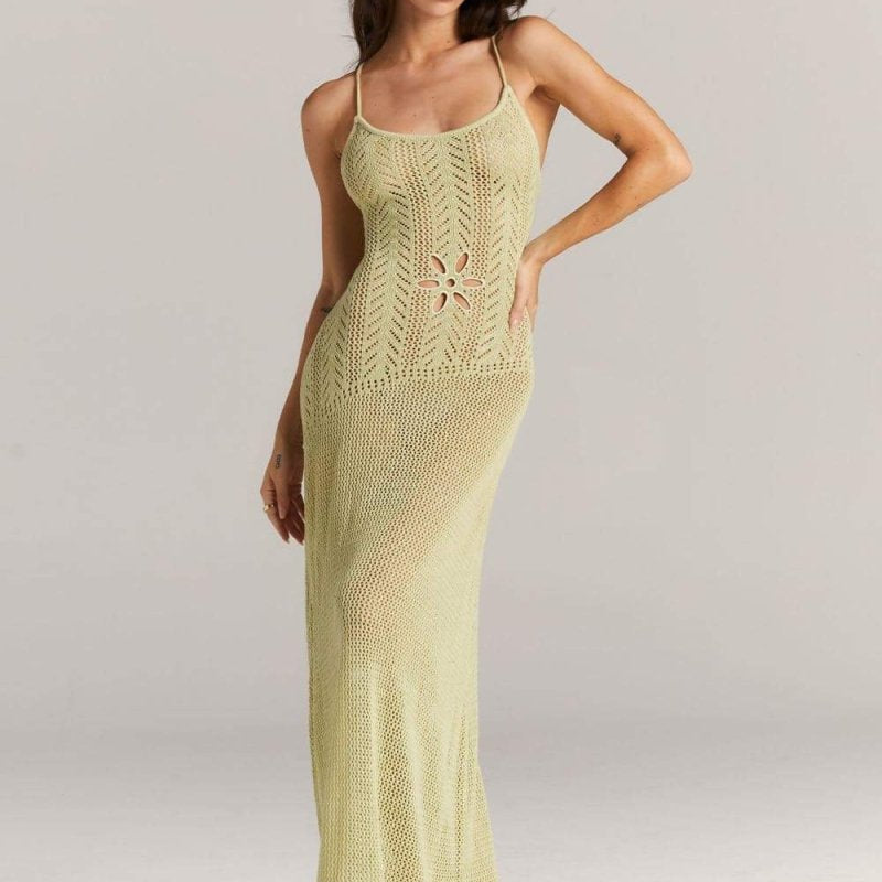 Marjorie Çiçek Kesikli Tığ İşi Uzun Elbise