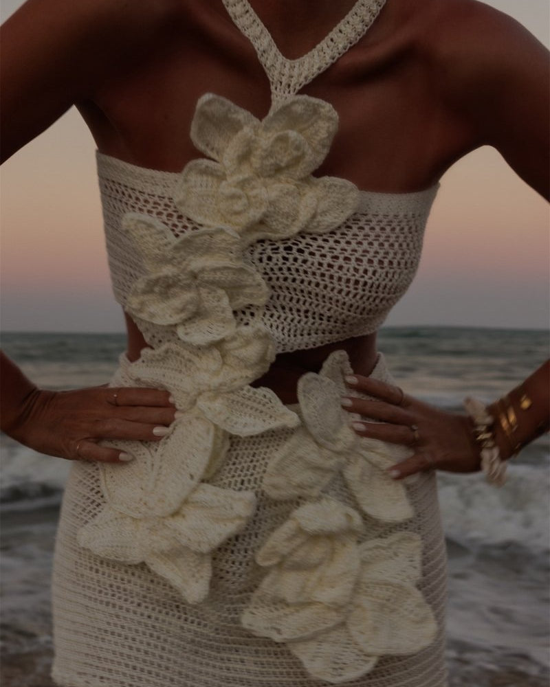 Martha Halter Örme Çiçekli Mini Elbise