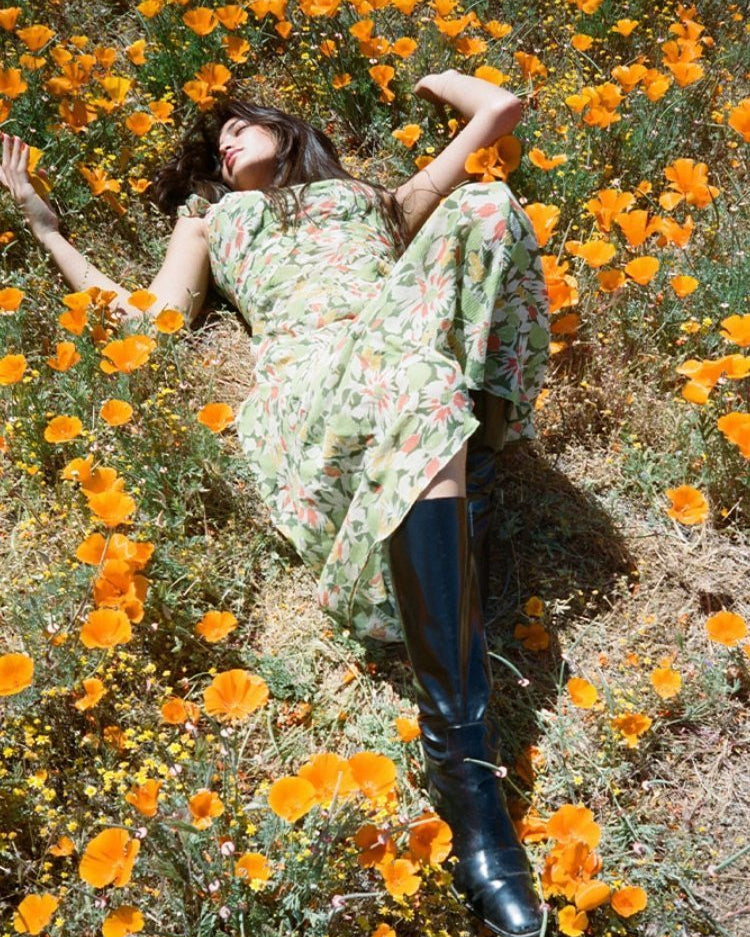 Mildred Baskılı Kayık Yaka Uzun Elbise