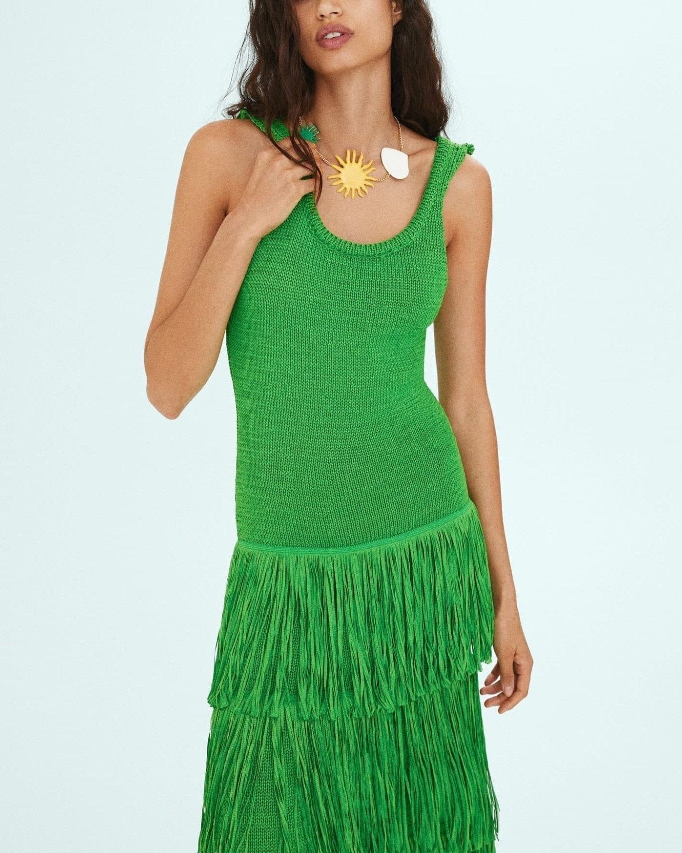 Miriam Püsküllü Örgü Askılı Uzun Elbise