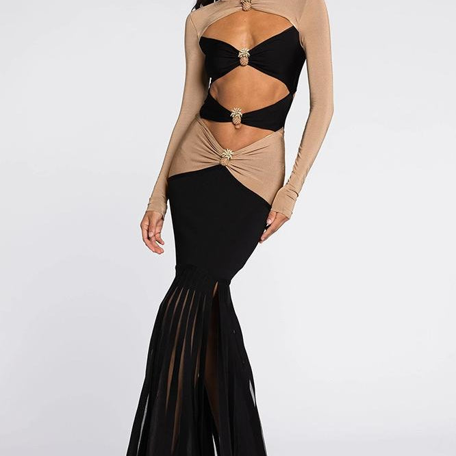 Morgan Cutout Kontrast Jersey Maxi Elbise