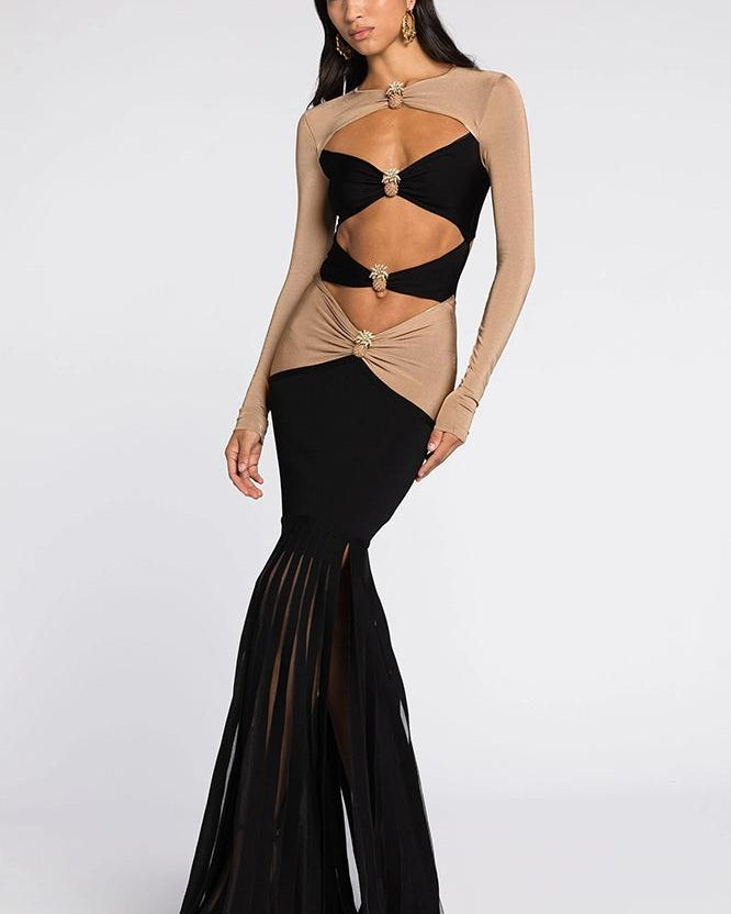 Morgan Cutout Kontrast Jersey Maxi Elbise
