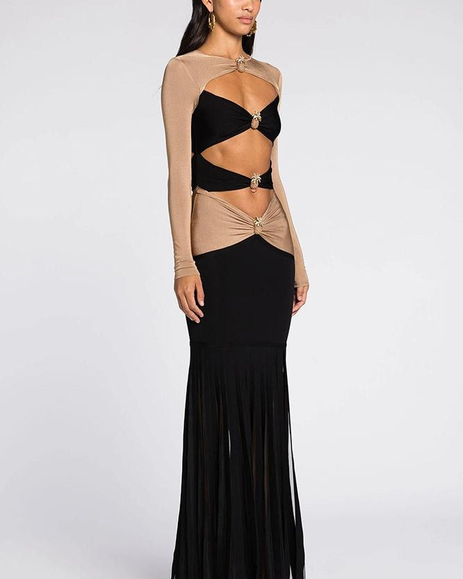 Morgan Cutout Kontrast Jersey Maxi Elbise