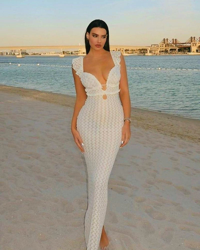 Muriel Ruffle Cut-out Örme Uzun Elbise