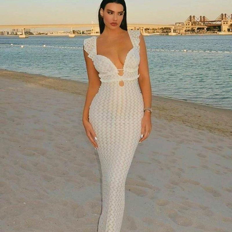 Muriel Ruffle Cut-out Örme Uzun Elbise