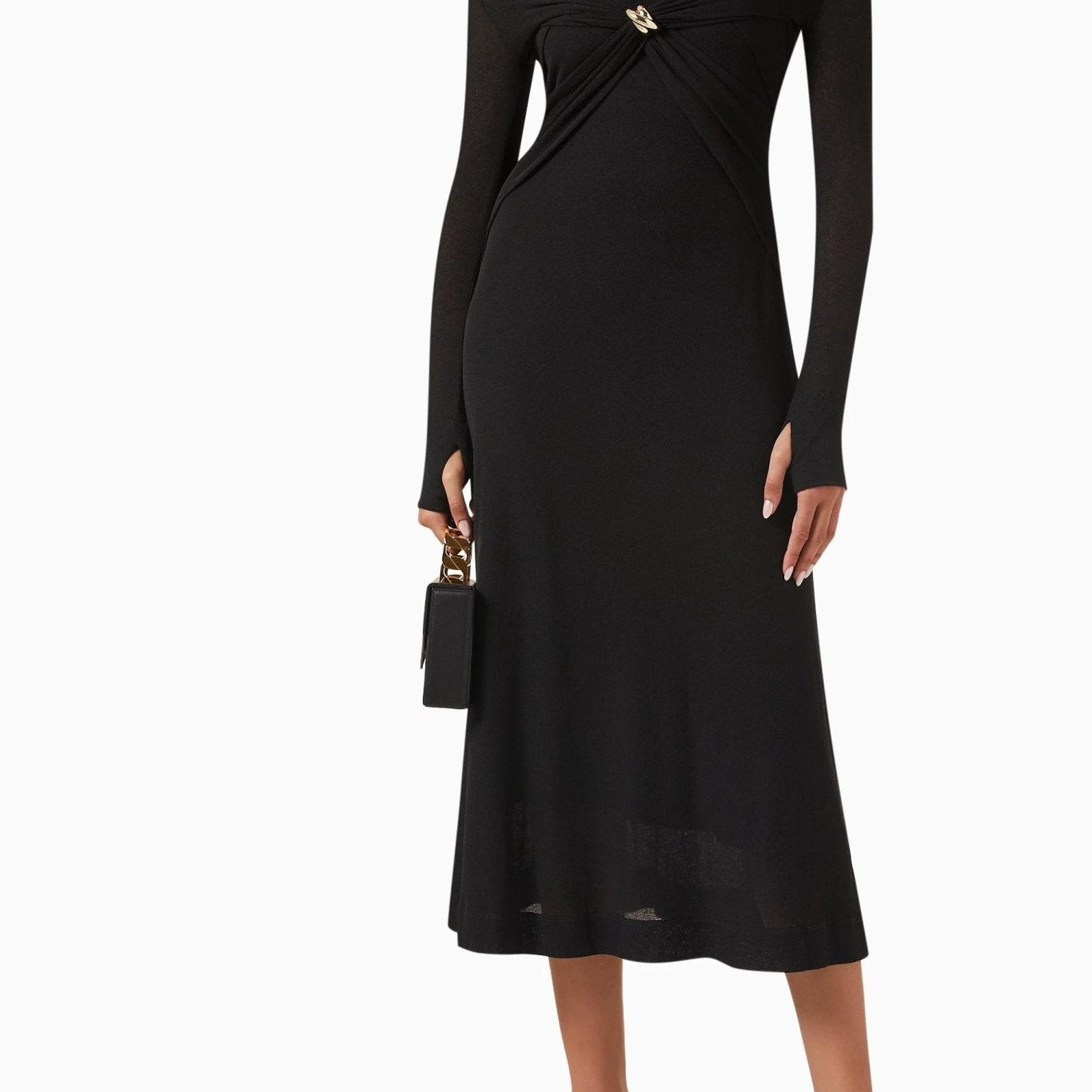 Nita Cut-out Çapraz Göğüs Midi Örgü Elbise