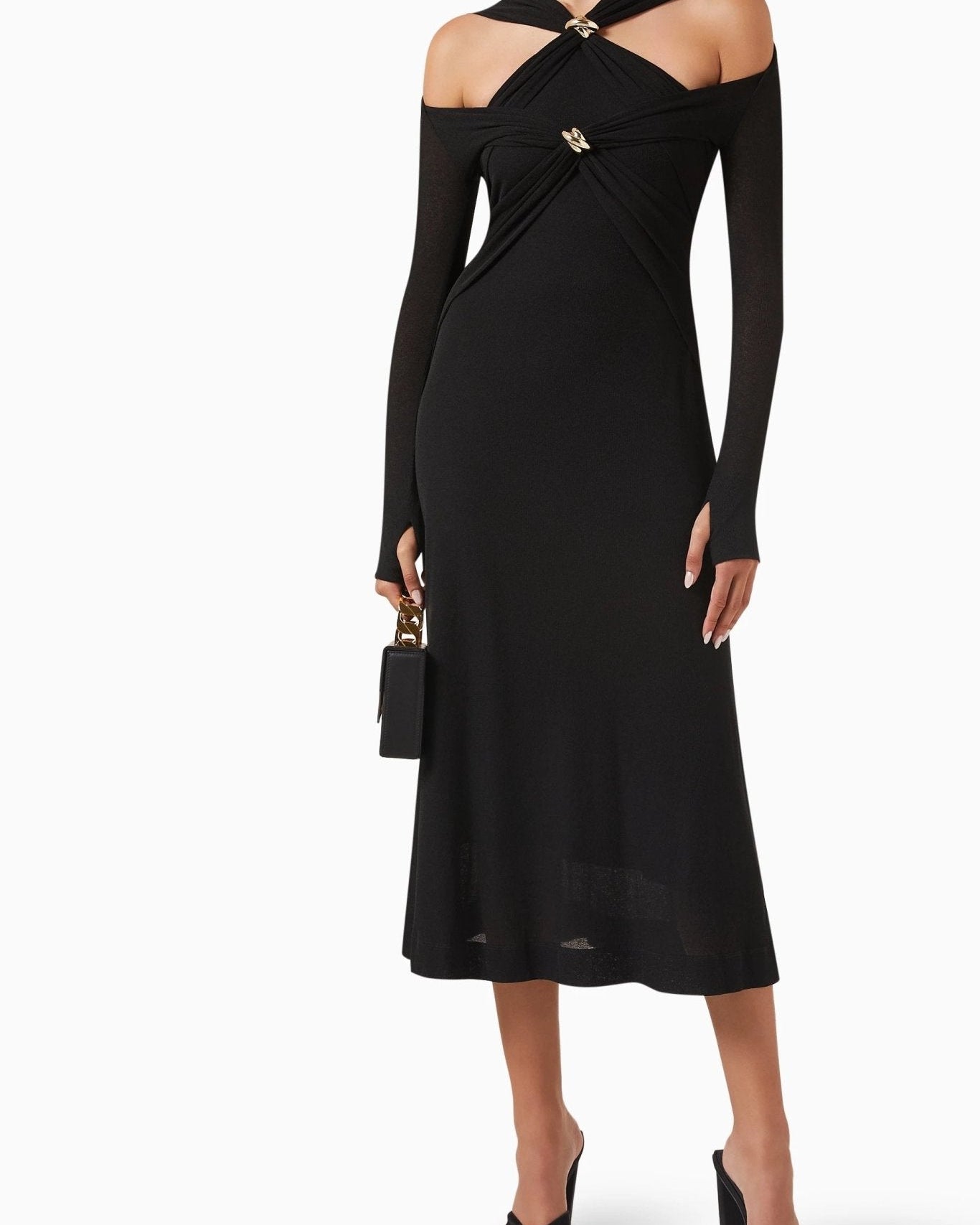 Nita Cut-out Çapraz Göğüs Midi Örgü Elbise