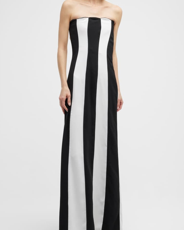 Molly Straplez Renk Bloklu Uzun Elbise