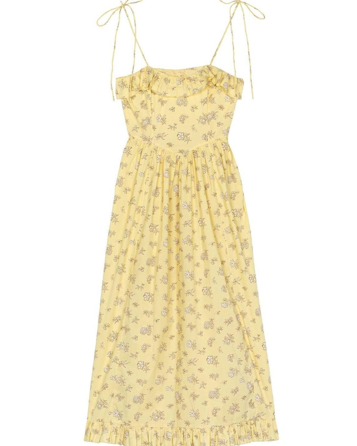 Novia Baskılı Volanlı Kesim Slip Midi Elbise