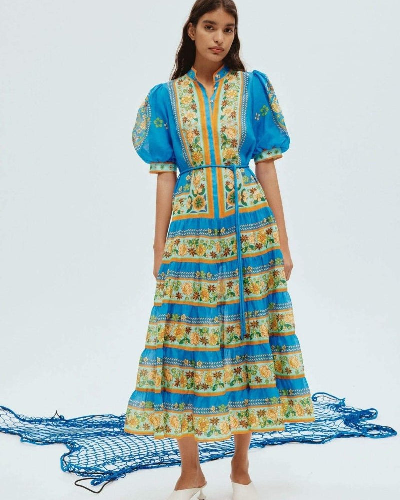 Nydia Çiçekli Puf Kol Maxi Elbise