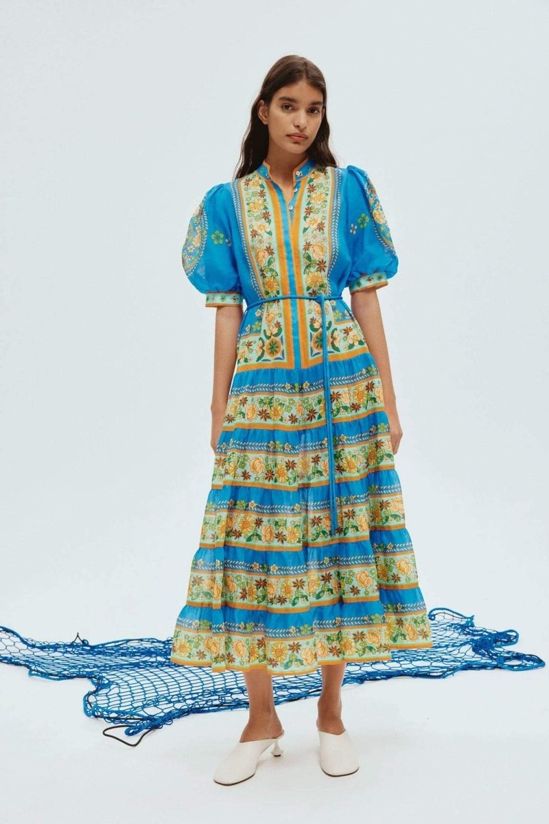 Nydia Çiçekli Puf Kol Maxi Elbise