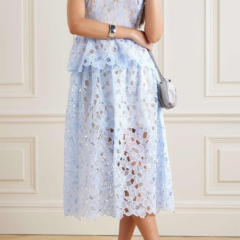 Ophelia Dantel Katmanlı Askılı Midi Elbise