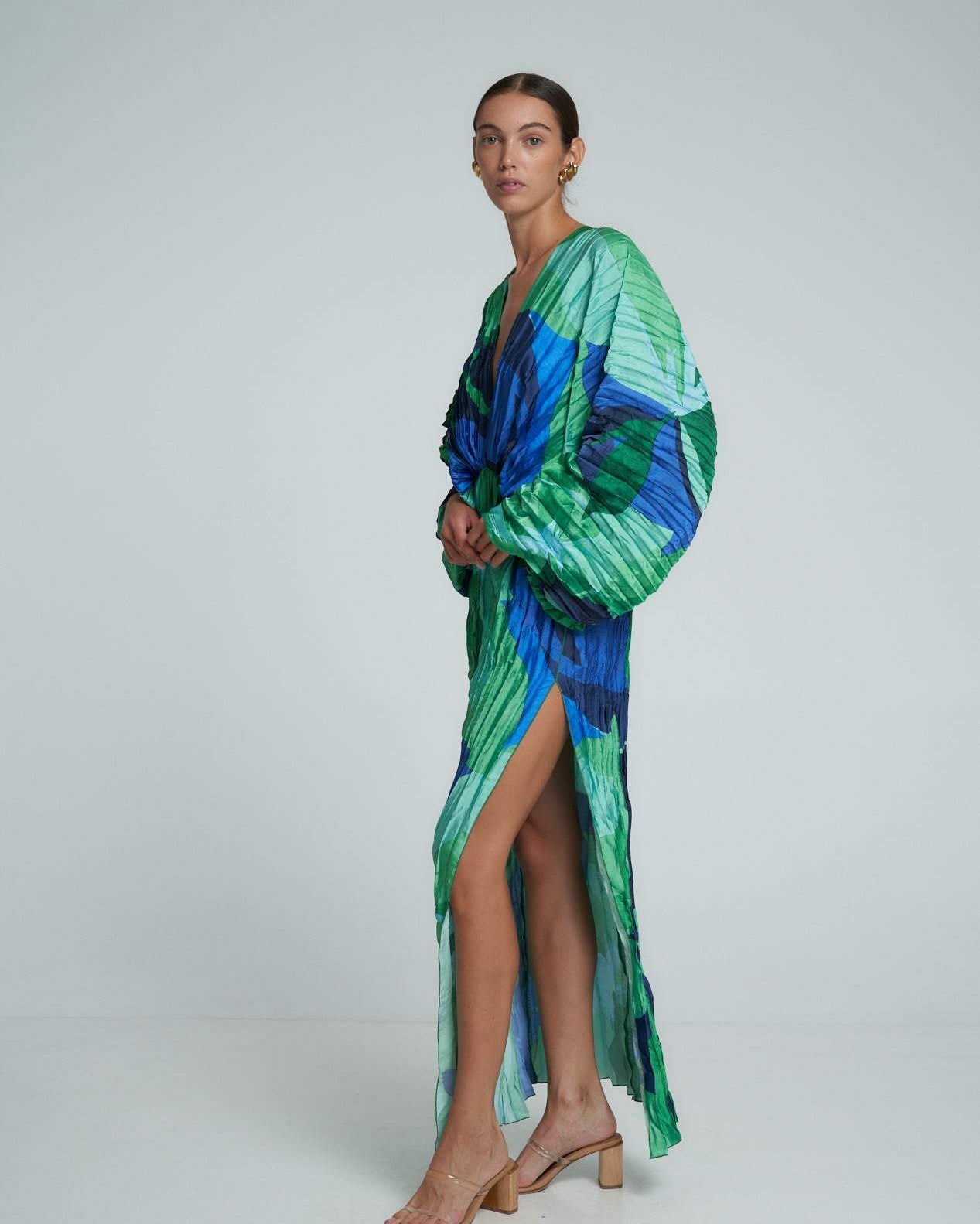 Pamela Baskılı Büzgülü Maxi Kapak Elbise