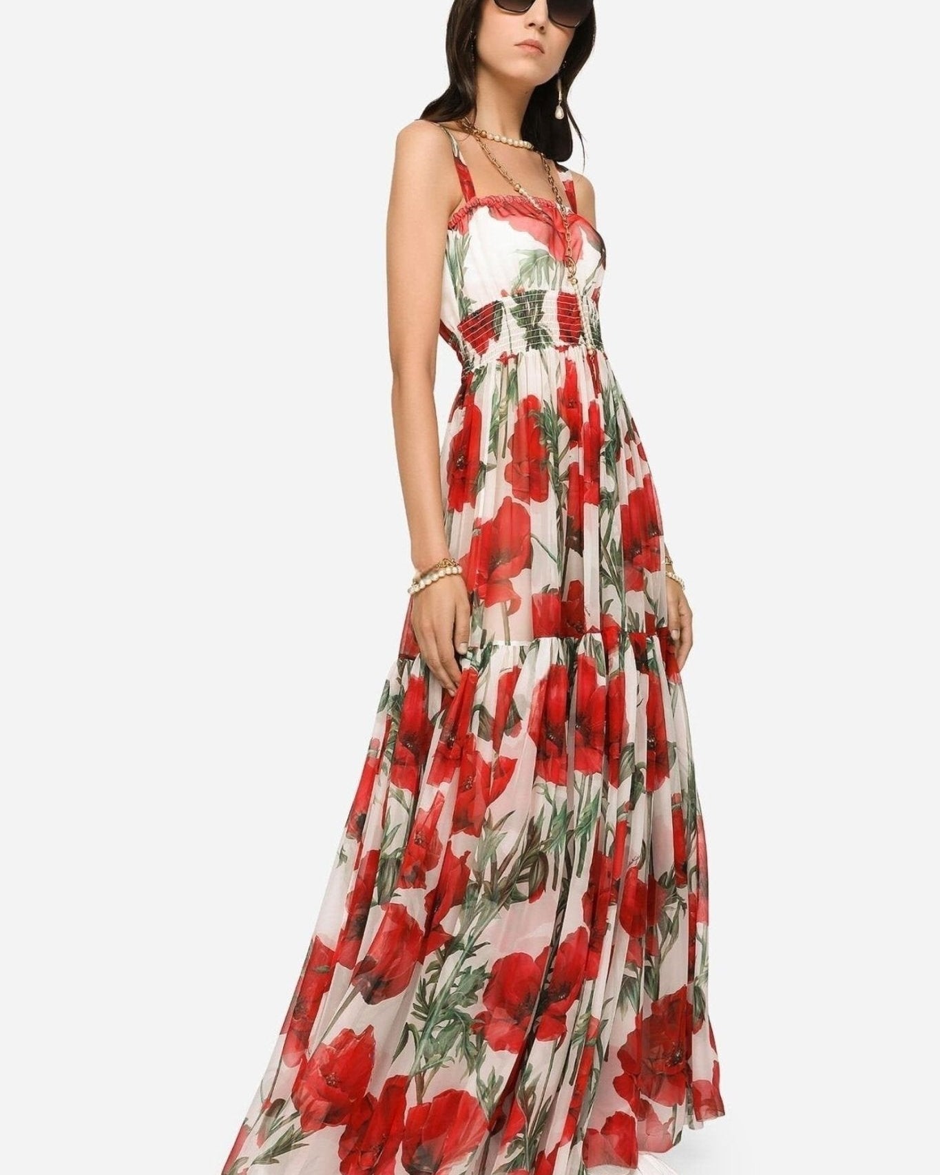 Pauline Baskılı Büzgülü Askılı Maxi Elbise