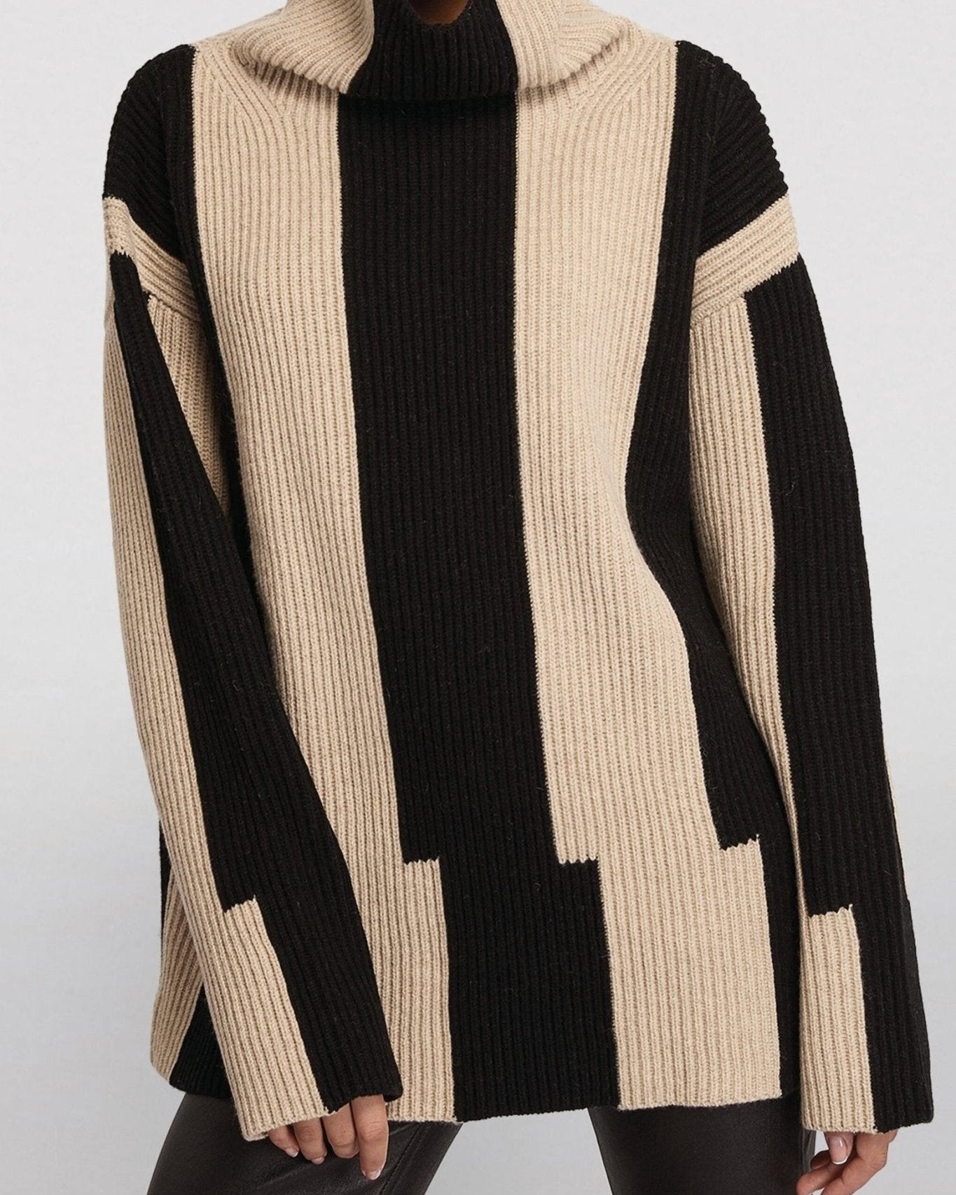 Penelope Yüksek Yaka Renkli Bloklu Kazak