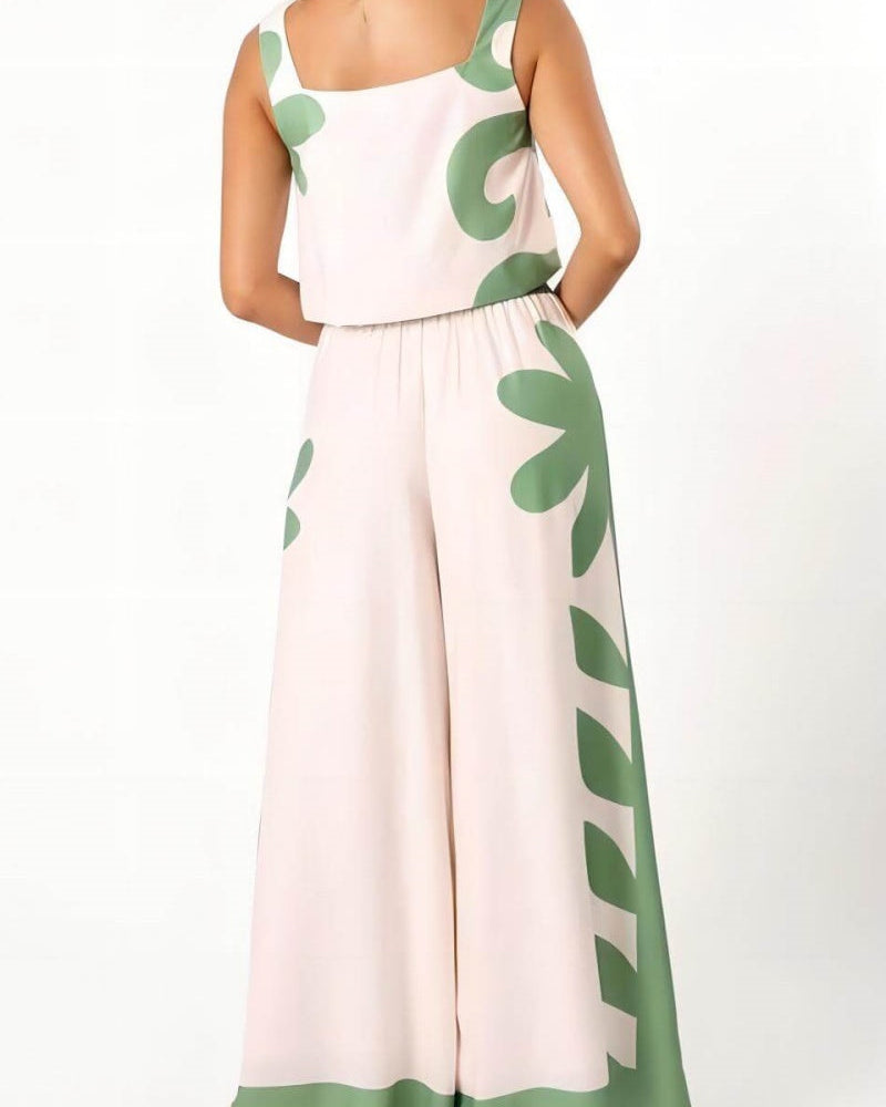 Kolsuz Halk Çiçek Gevşek Geniş Paça Pantolon Takımı