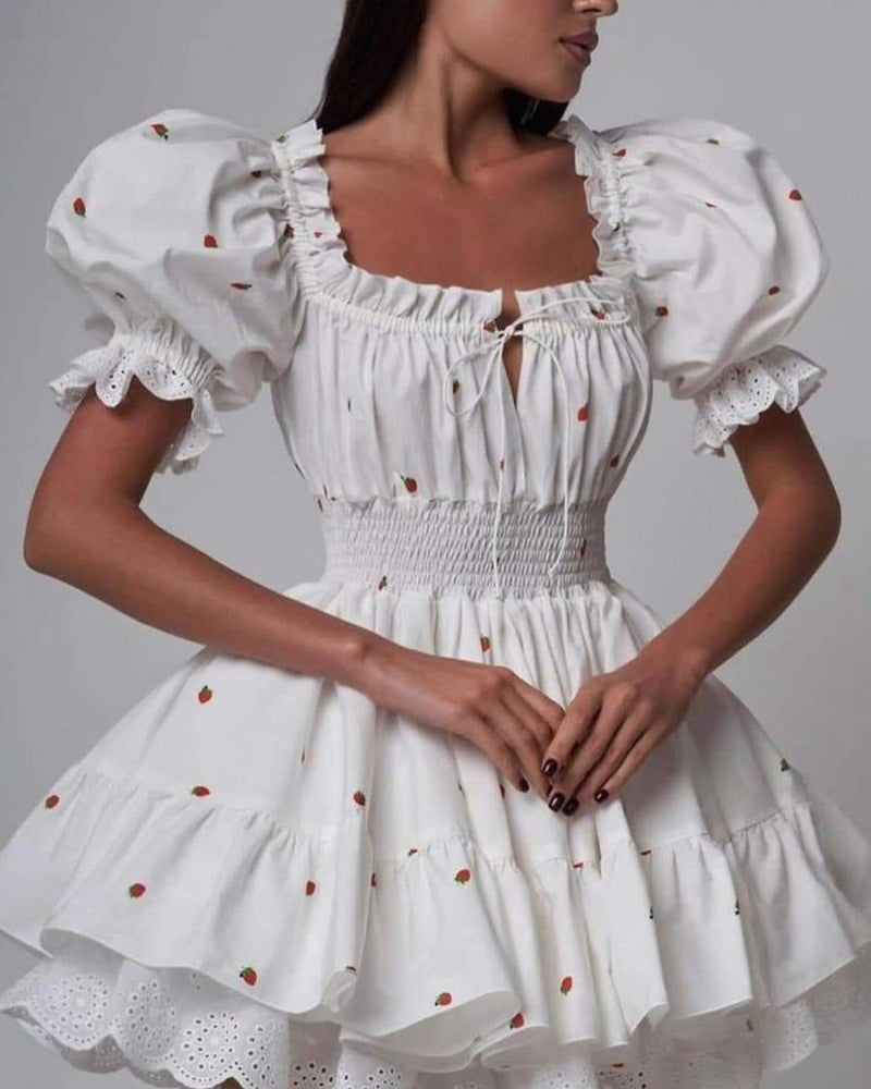 Rebecca Baskılı Puf Kollu Mini Elbise