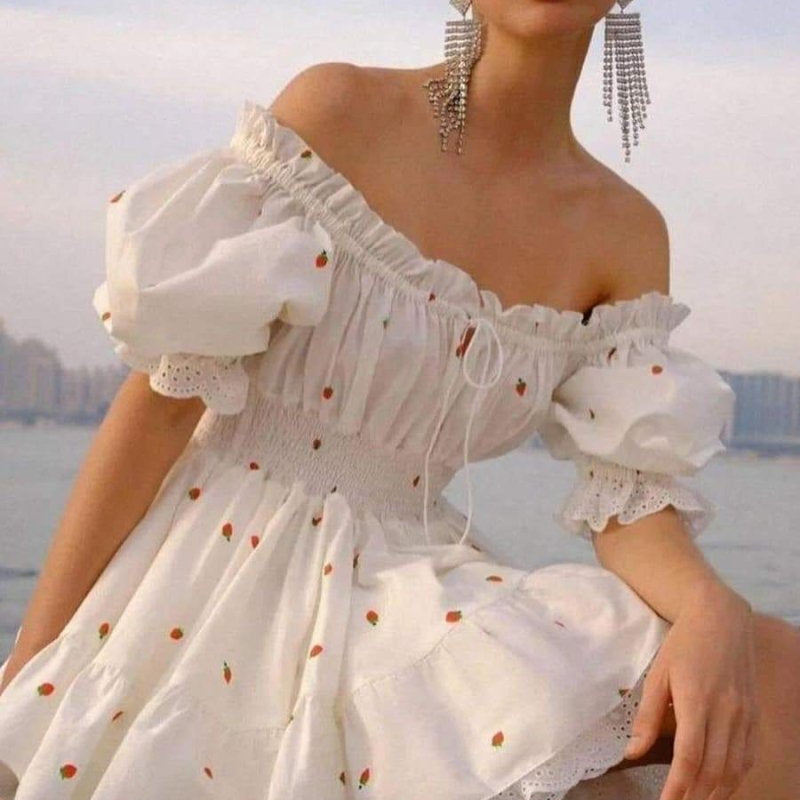 Rebecca Baskılı Puf Kollu Mini Elbise