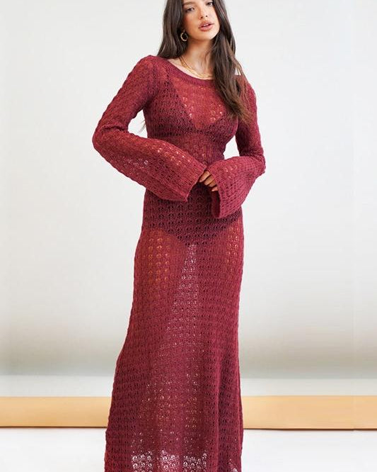 Regina Sırtı Açık Tığ İşi Maxi Elbise