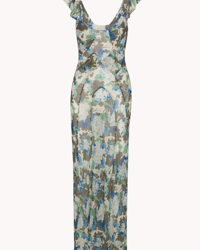 Renata Çiçekli Fırfırlı Maxi Elbise