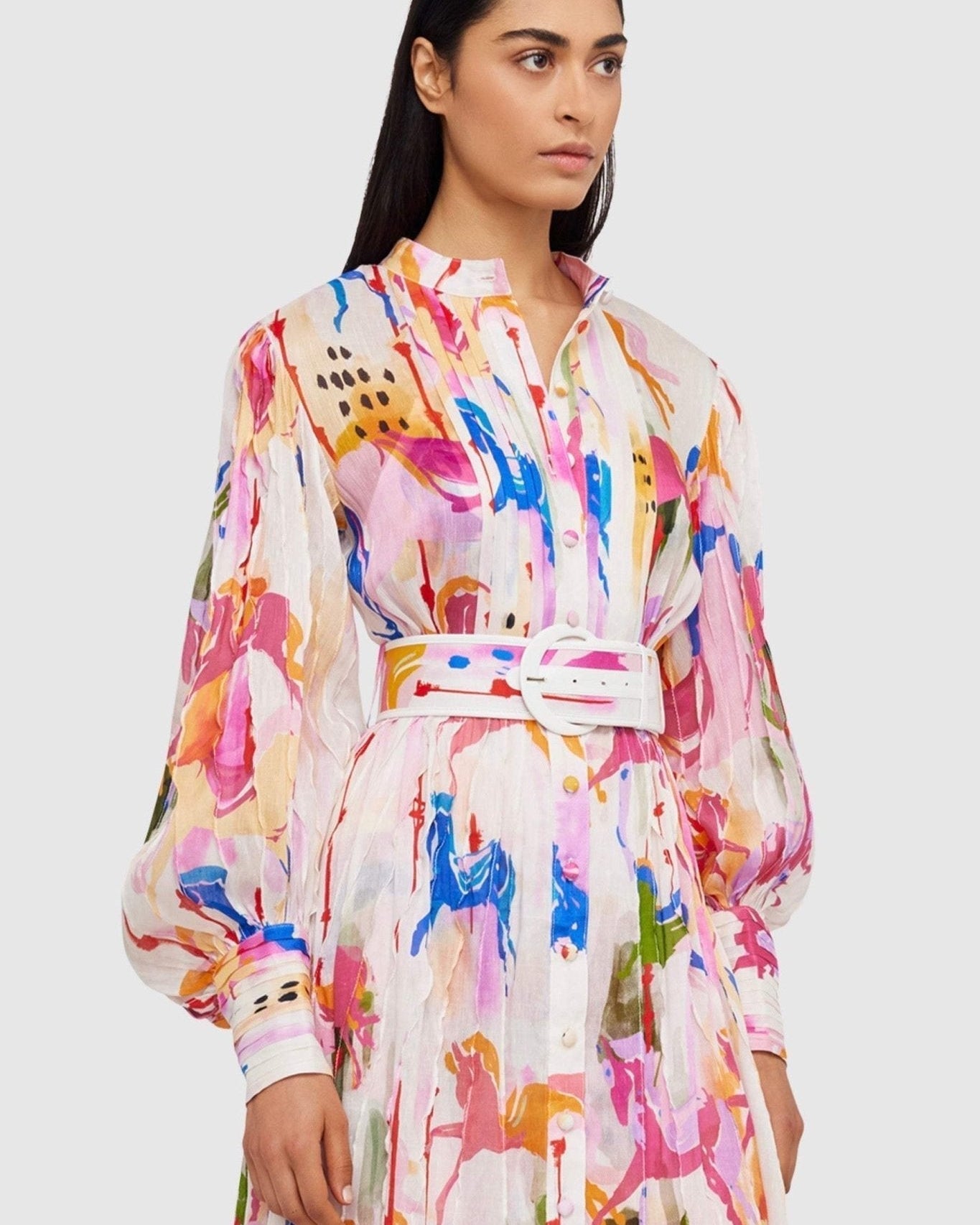 Rhoda Baskılı Kuşaklı Katlı Maxi Elbise