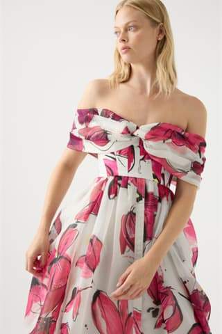 Riva Düşük Omuz Korse Uzun Elbise