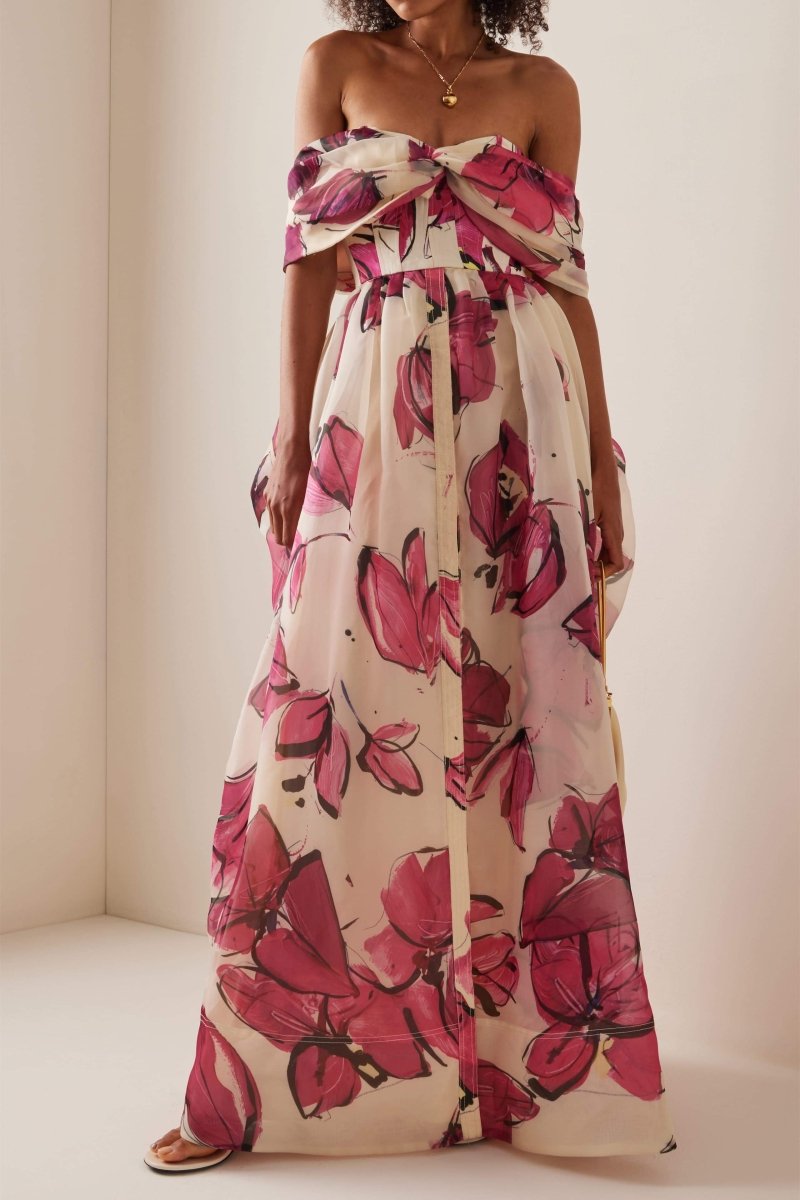 Riva Düşük Omuz Korse Uzun Elbise