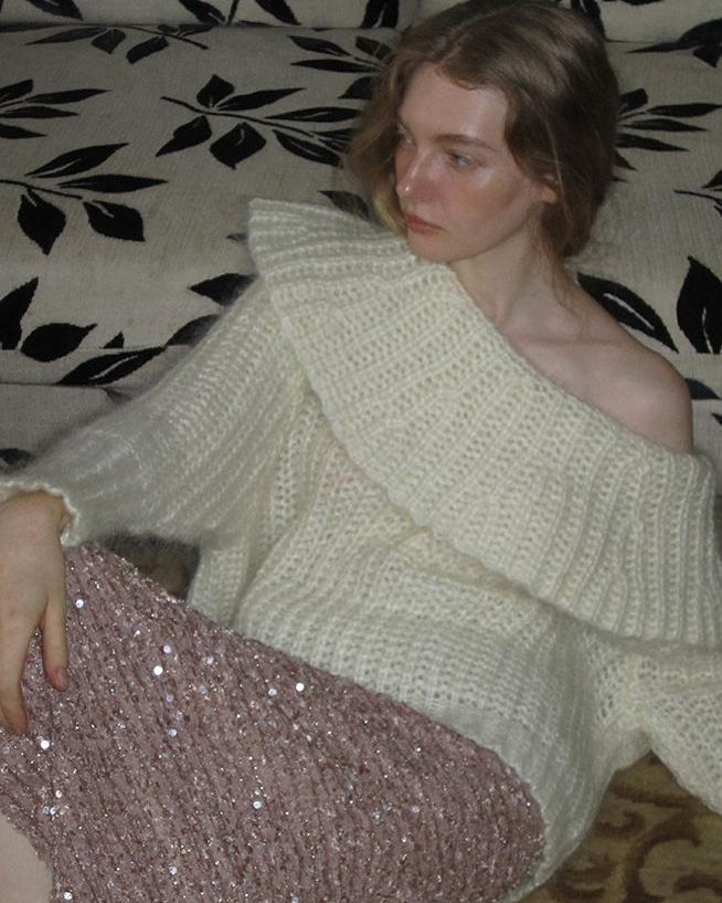 Sally Düşük Omuz Tiftik Kazak Üst