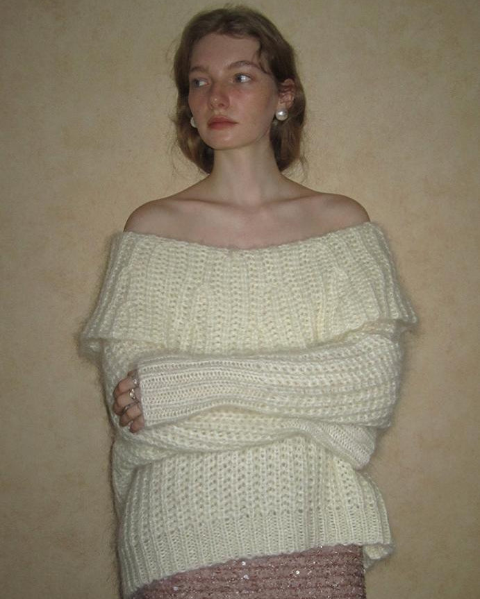 Sally Düşük Omuz Tiftik Kazak Üst