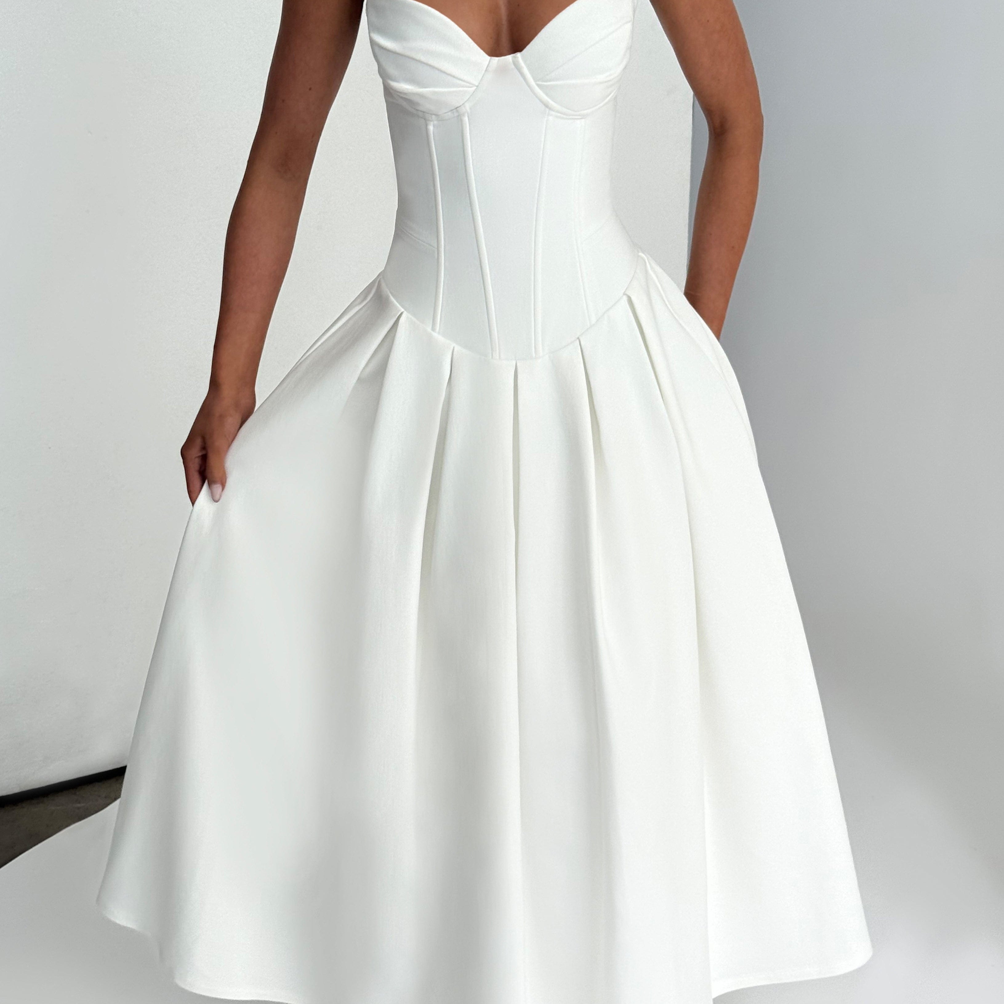 Salma Midi Elbise - Ivory