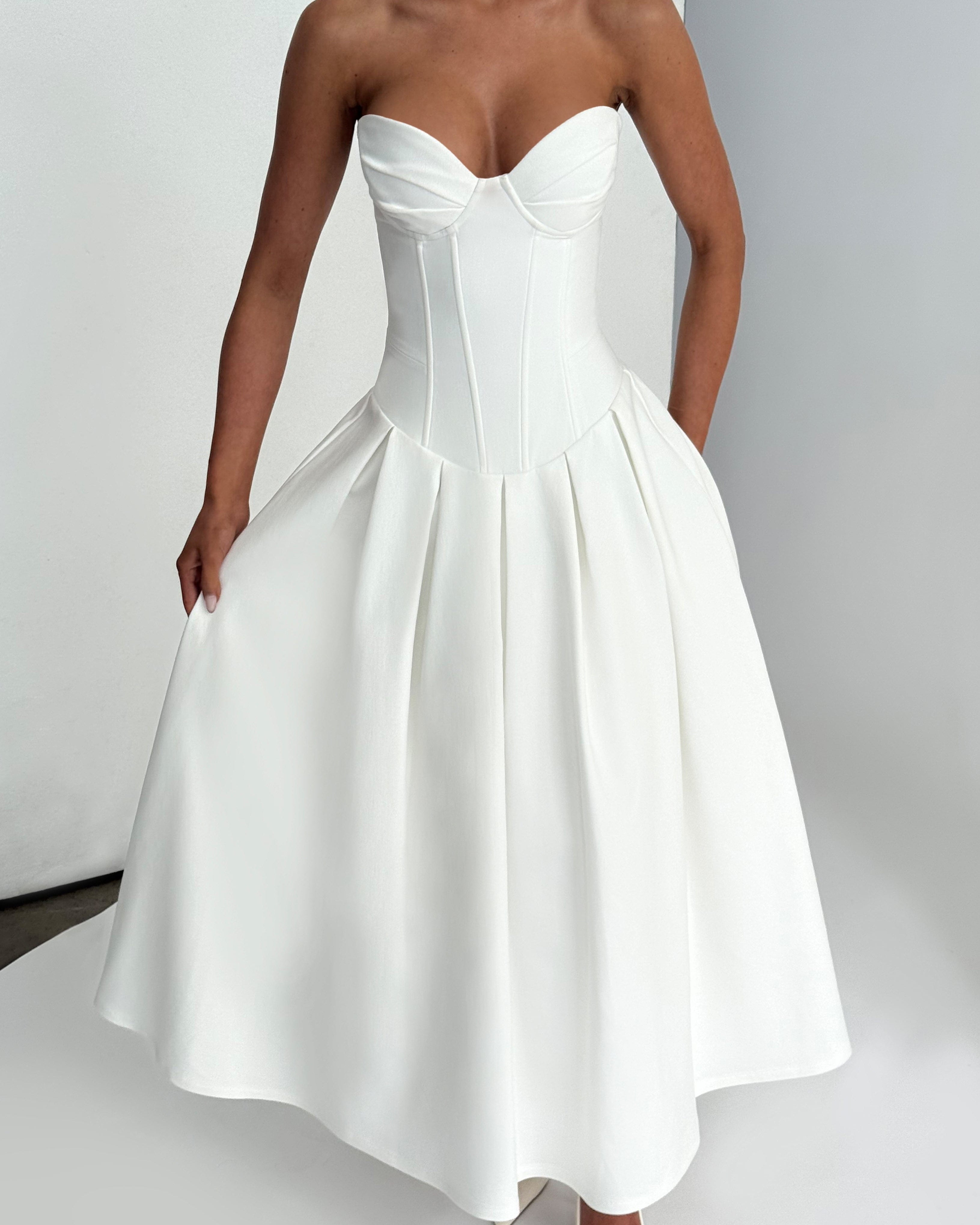 Salma Midi Elbise - Ivory