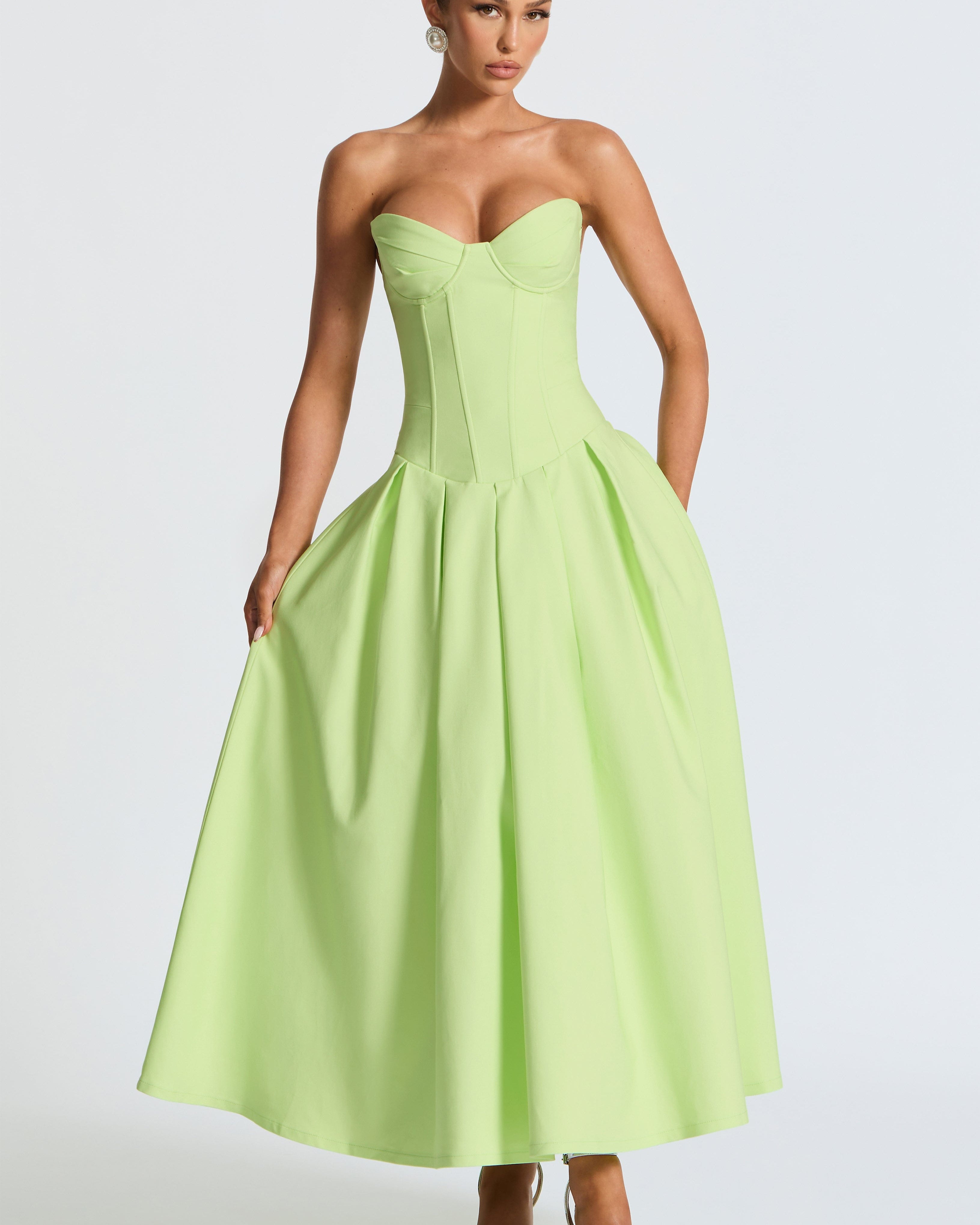 Salma Midi Elbise – Lime Yeşili