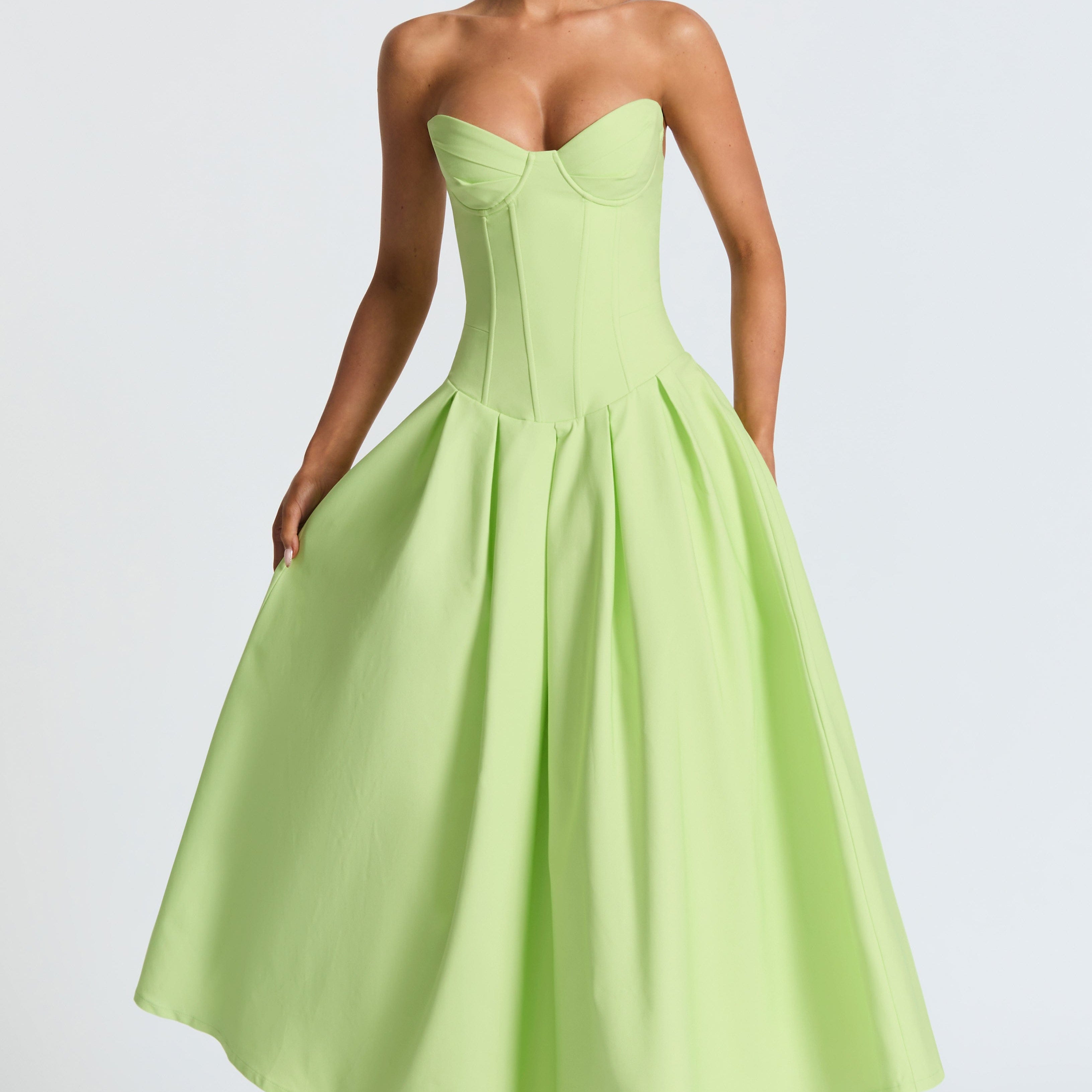 Salma Midi Elbise – Lime Yeşili