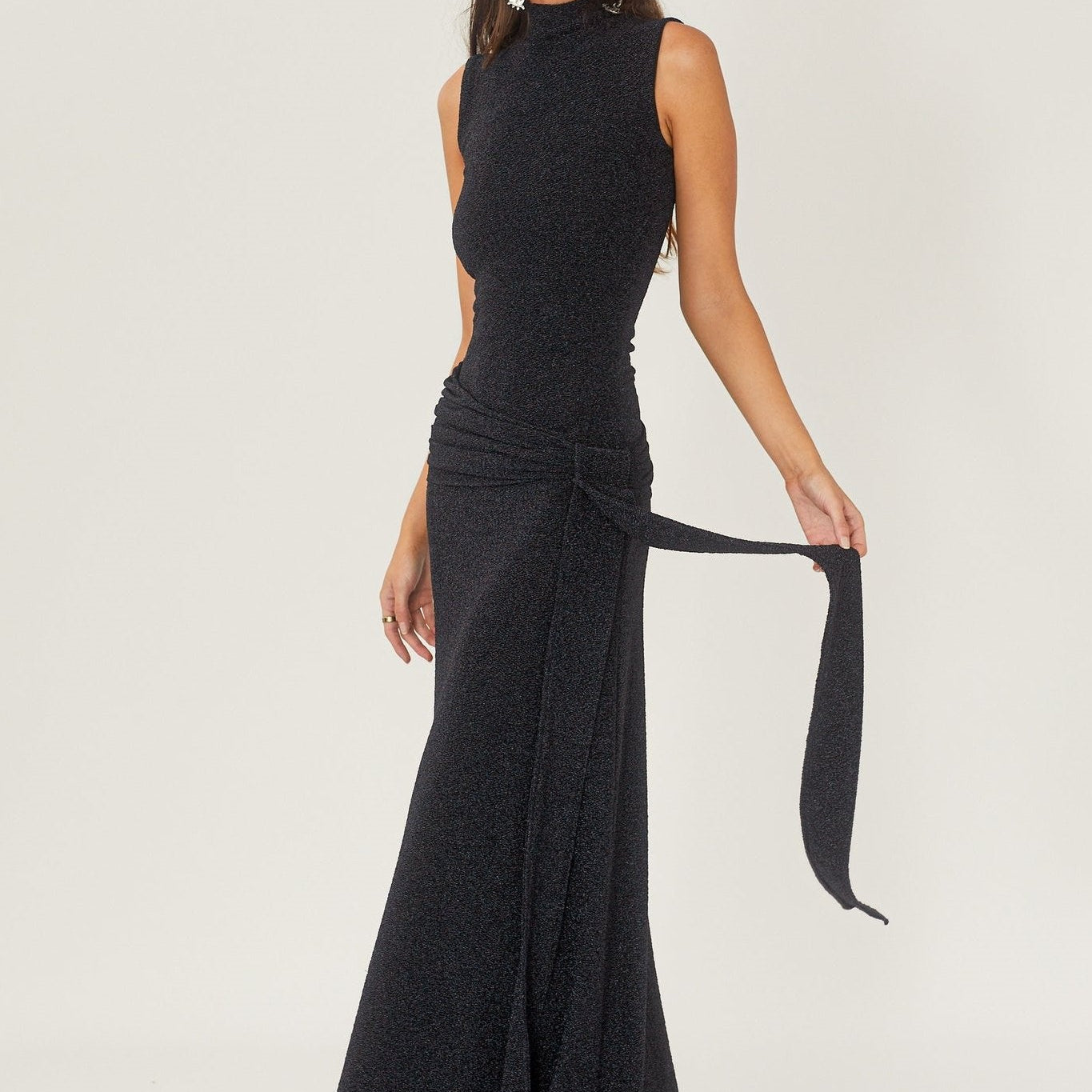 Shonna Metalik Askılı Uzun Örgü Elbise