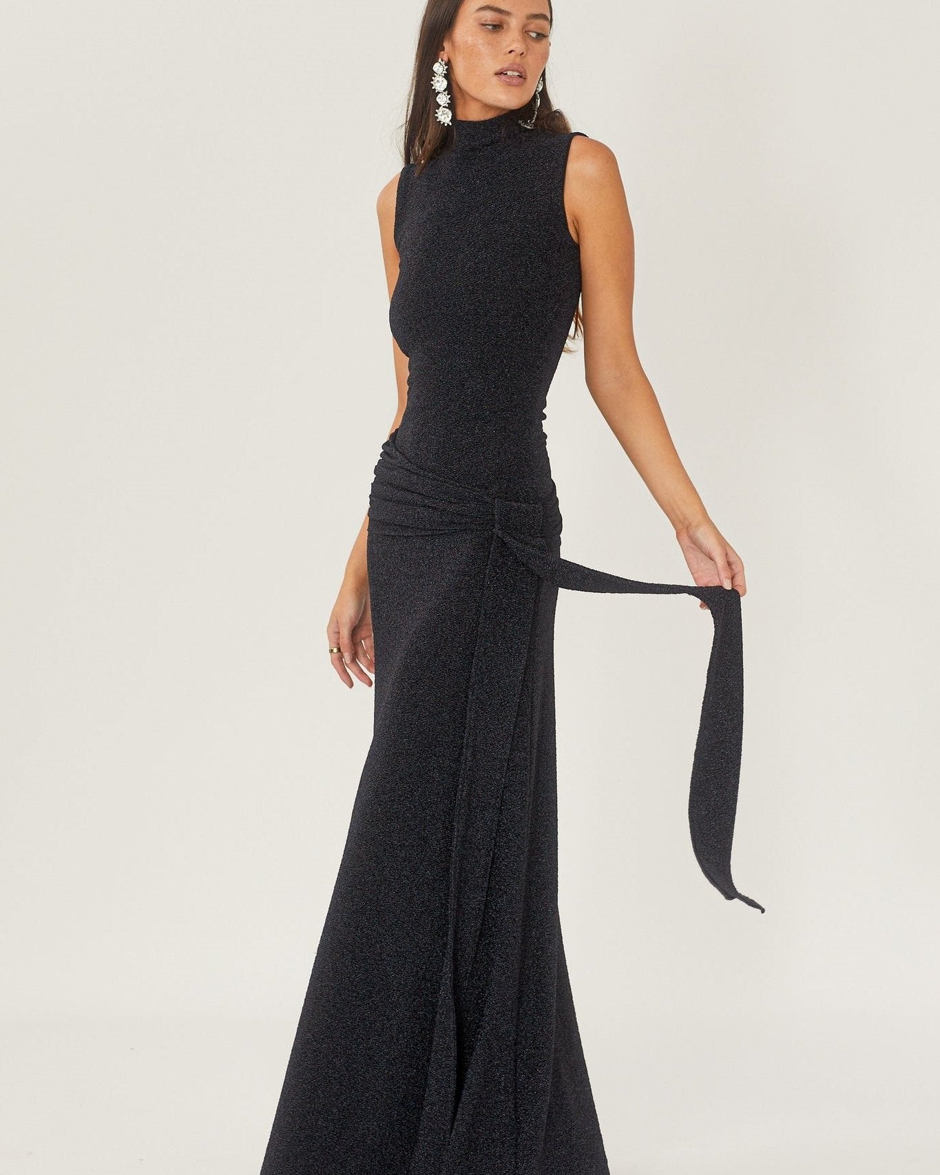 Shonna Metalik Askılı Uzun Örgü Elbise