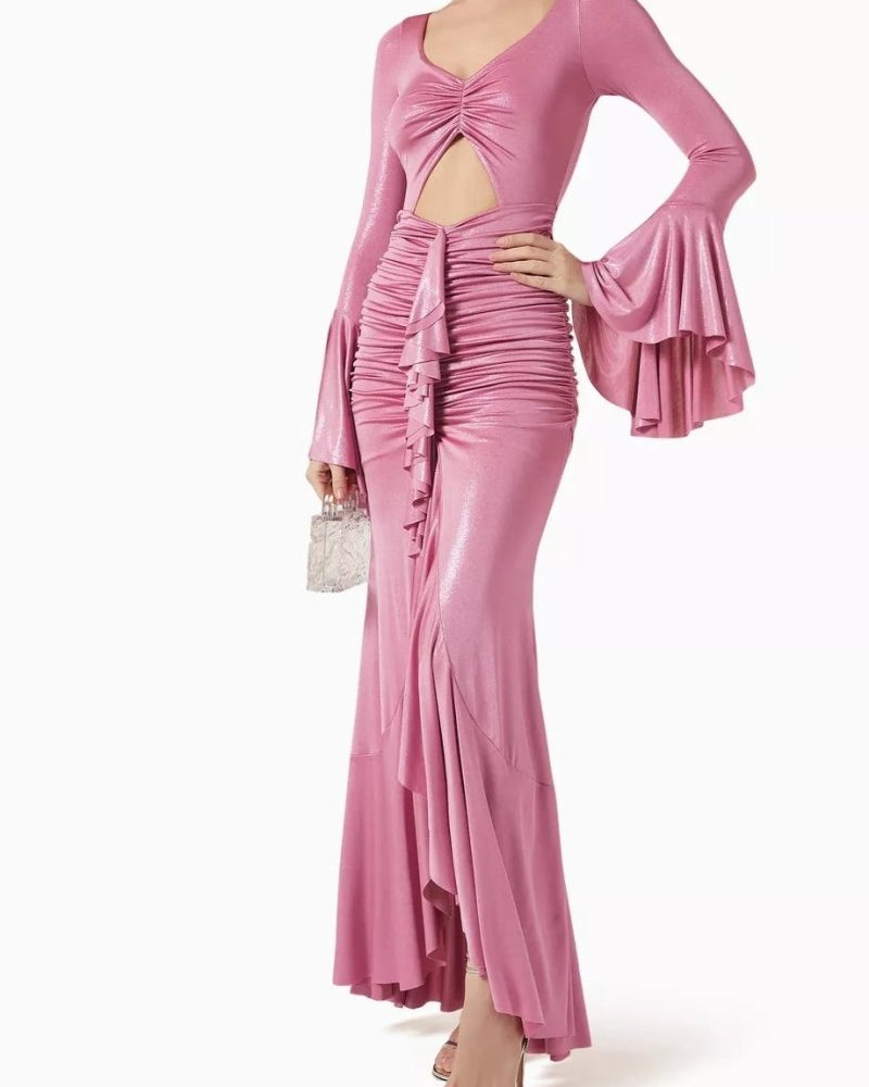 Sibyl Metalik Dekolteli Uzun Elbise