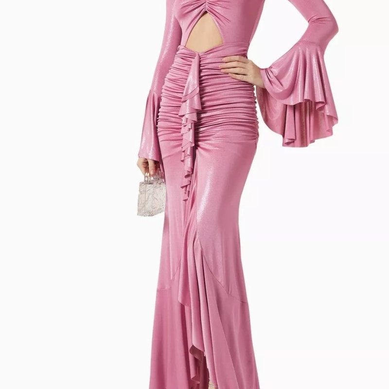 Sibyl Metalik Dekolteli Uzun Elbise