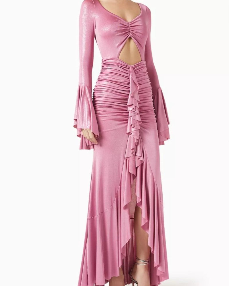 Sibyl Metalik Dekolteli Uzun Elbise