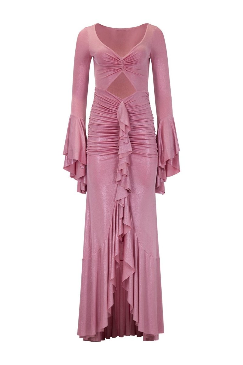 Sibyl Metalik Dekolteli Uzun Elbise