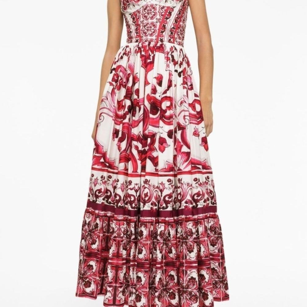 Sibyl Baskılı Büzgülü Askılı Uzun Elbise