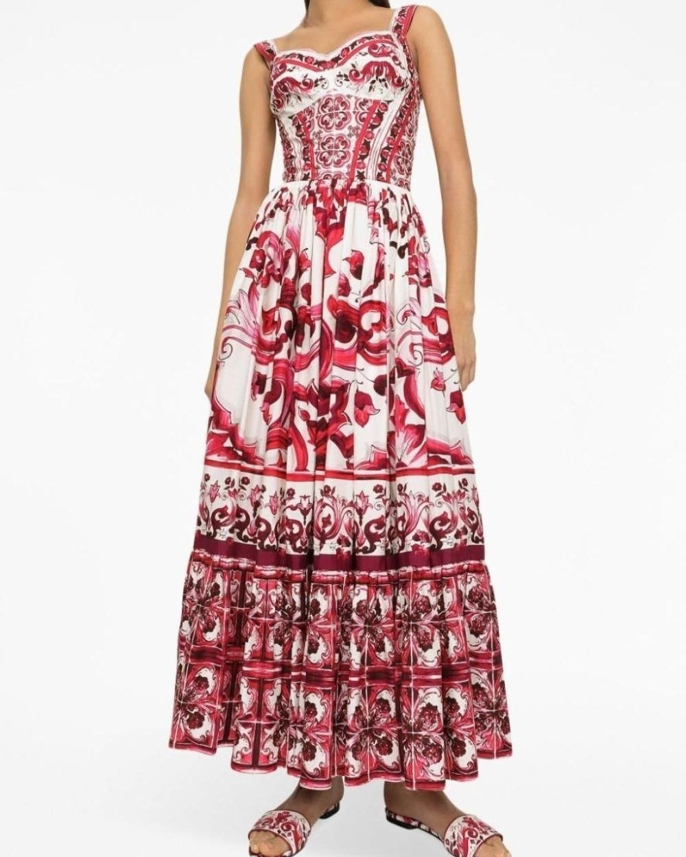 Sibyl Baskılı Büzgülü Askılı Uzun Elbise