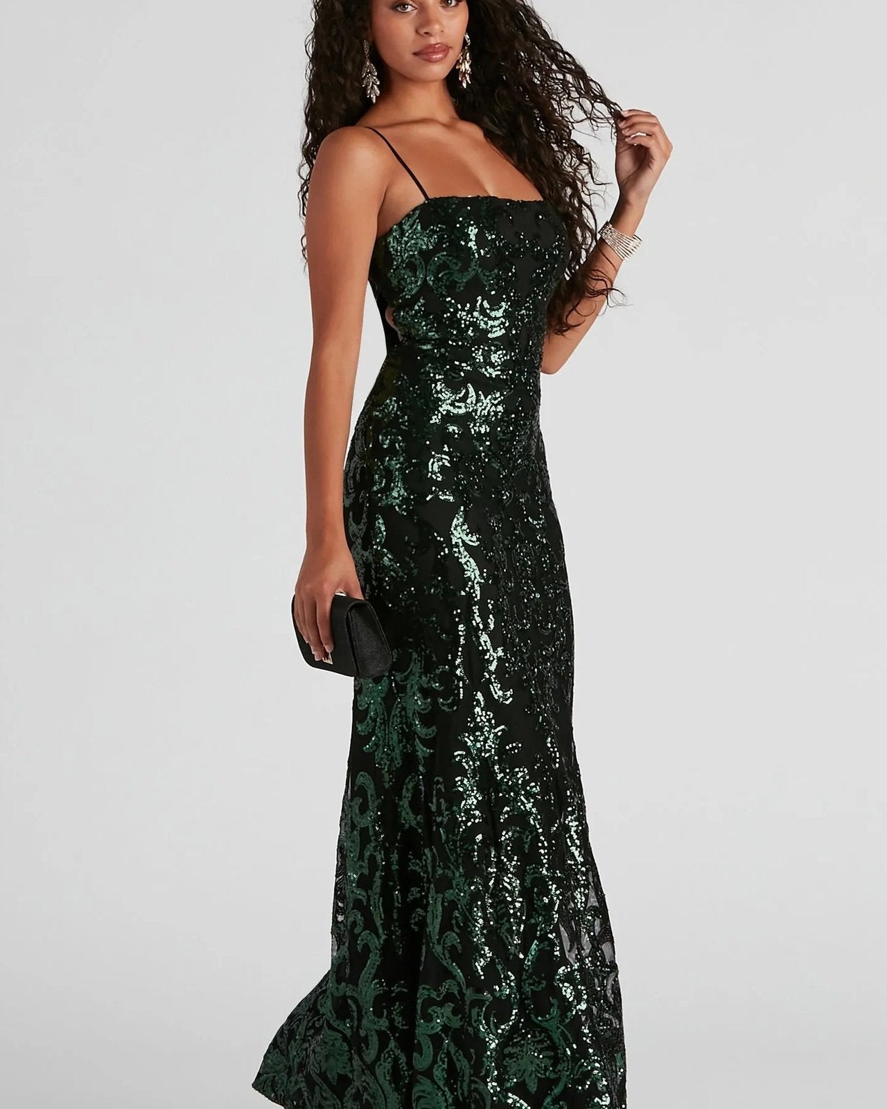 Sima Barok Payet Sırtı Bağcıklı Maxi Elbise