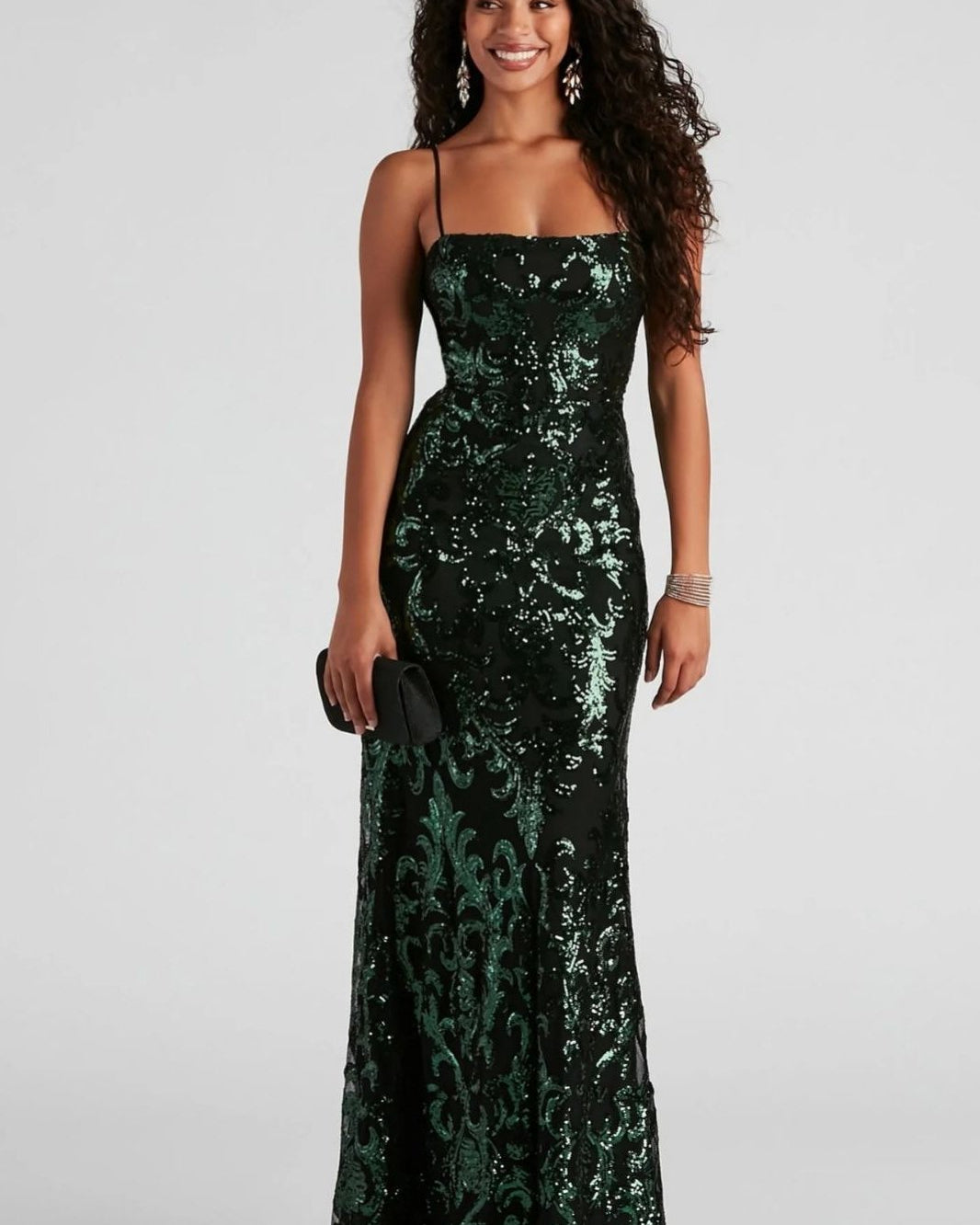 Sima Barok Payet Sırtı Bağcıklı Maxi Elbise