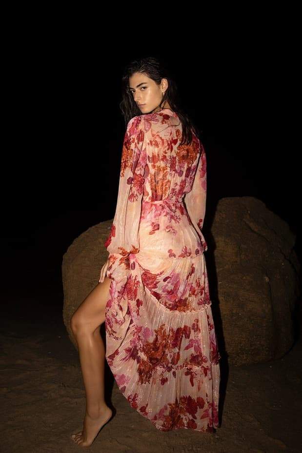 Sylvia Çiçekli Uzun Kollu Uzun Elbise