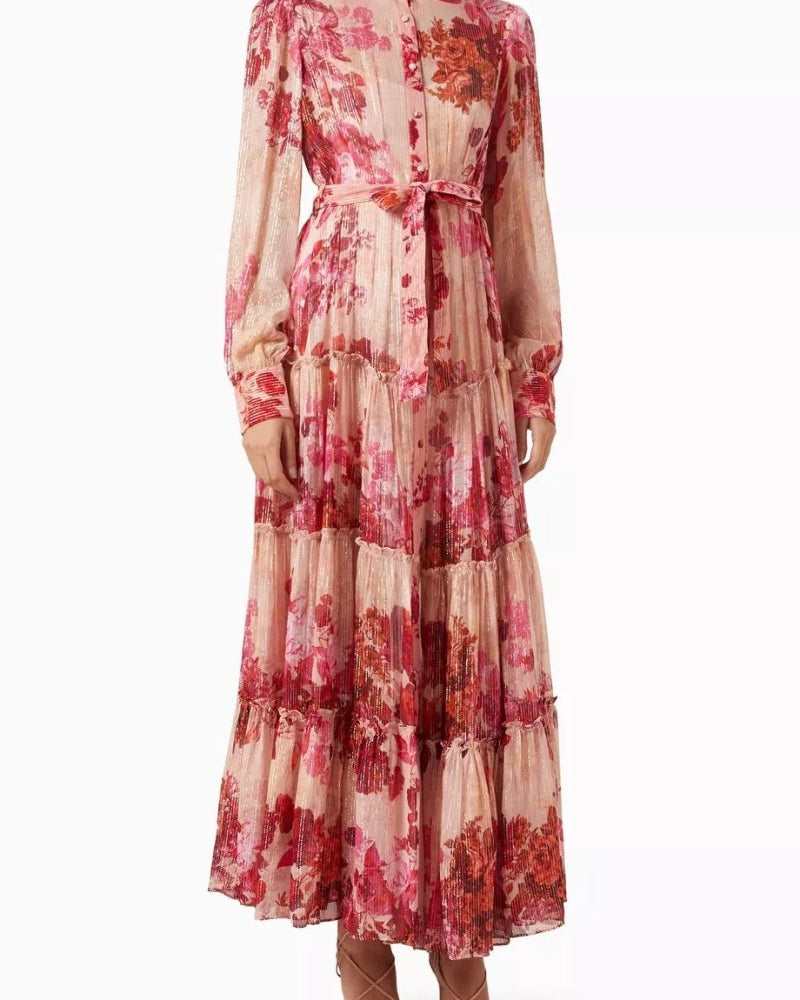 Sylvia Çiçekli Uzun Kollu Uzun Elbise