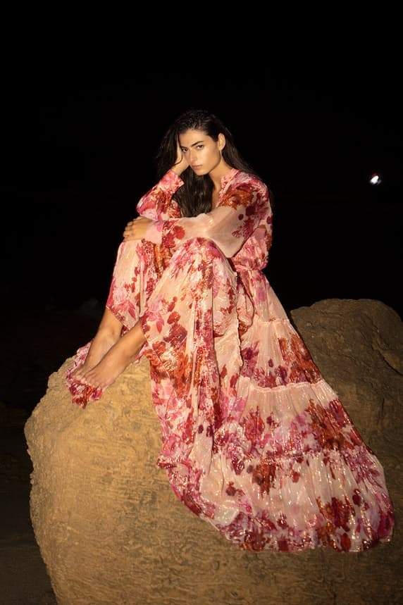 Sylvia Çiçekli Uzun Kollu Uzun Elbise