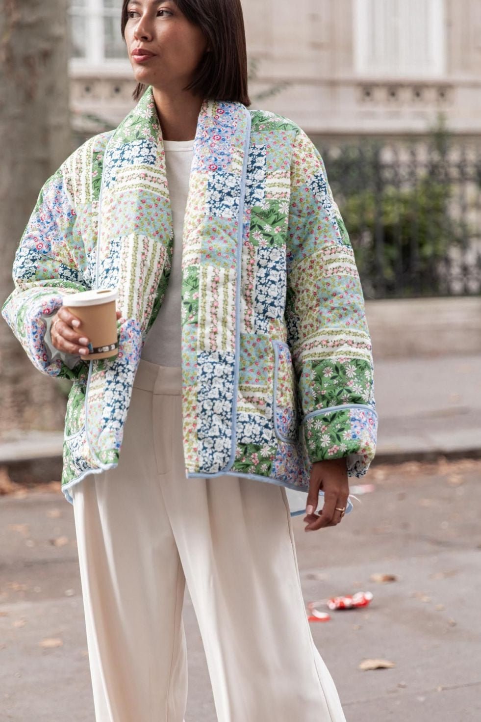 Teagan Patchwork Çiçek Desenli Kapitone Şişme Ceket