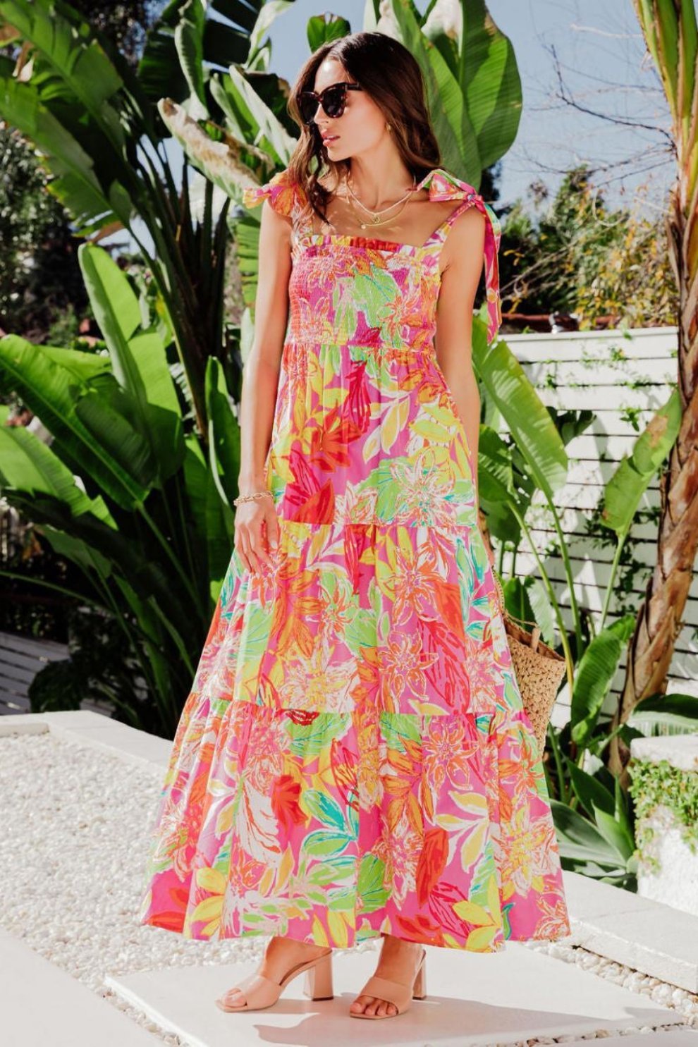 Thirza Baskılı Papyon Büzgülü Uzun Elbise