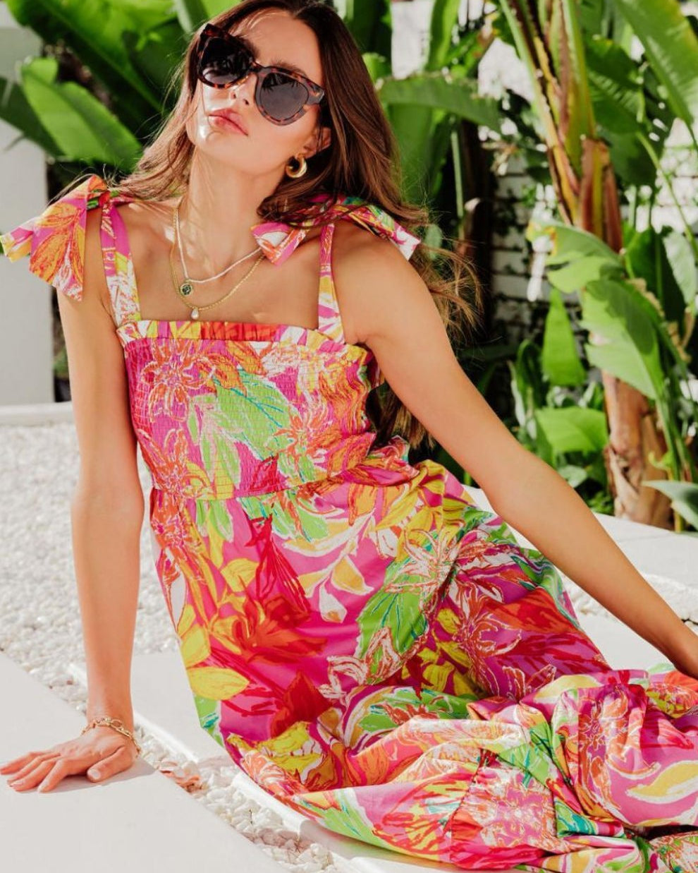 Thirza Baskılı Papyon Büzgülü Uzun Elbise